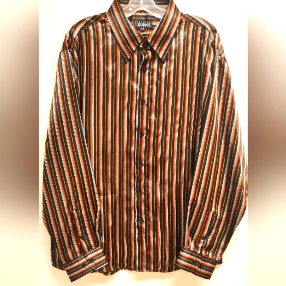 Le Monde Striped Vintage Button Down Men's Long Sleeve Black Shirt Size XL